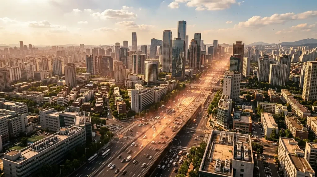 Ciudad afectada por altas temperaturas y cambio climático