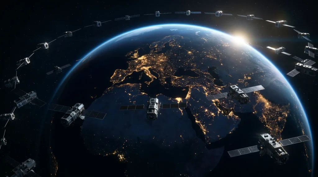 Globo terráqueo holográfico que representa la intersección de geopolítica y tecnología en la seguridad global del futuro