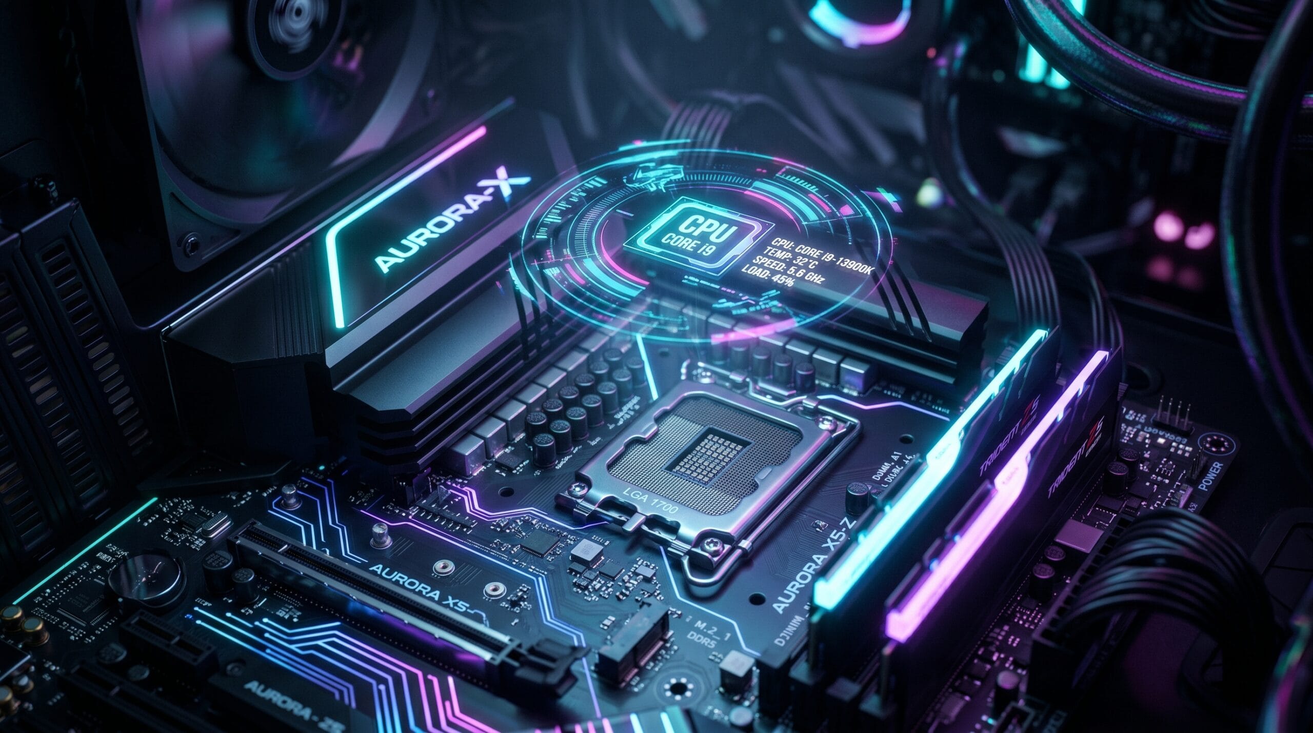 Increíble vista macro de un PC gamer potente iluminado diseñado para procesar la resolución 4k.