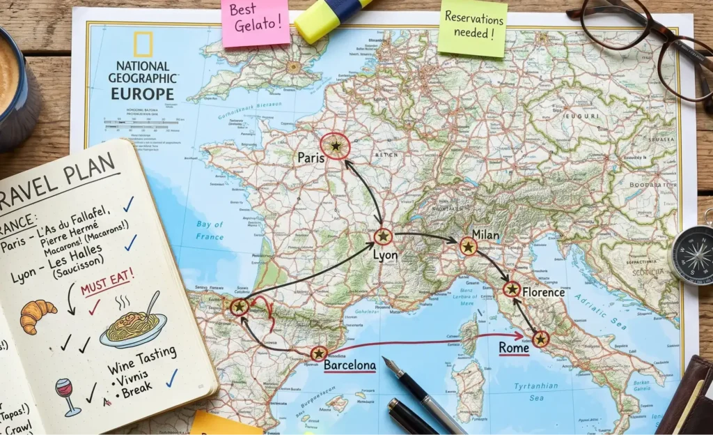 mapa con lugares a visitar
