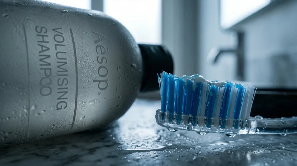 Cepillo de dientes de plástico derivado de hidrocarburos usado cada dia