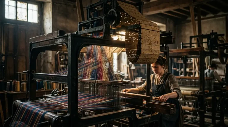 El origen de la moda y programación a través de las tarjetas perforadas en el telar textil histórico de Jacquard.
